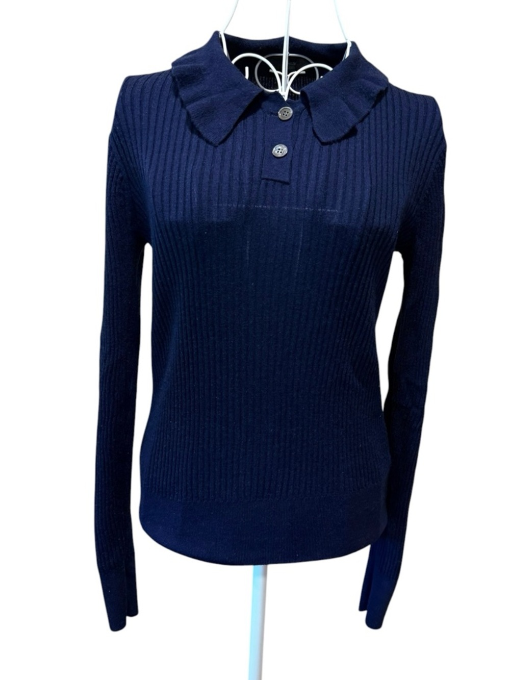 J.Crew Sweater Merino Wool Navy Polo Collar Long Sleeve Size M